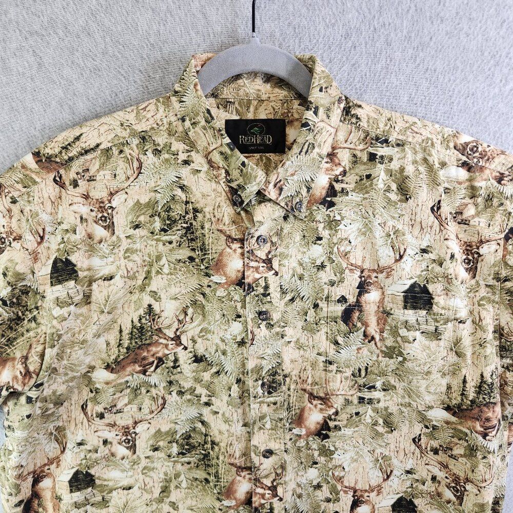 Vintage Redhead Shirt Mens L Beige Deer Anthers Forest Woodland Cabin Hunting